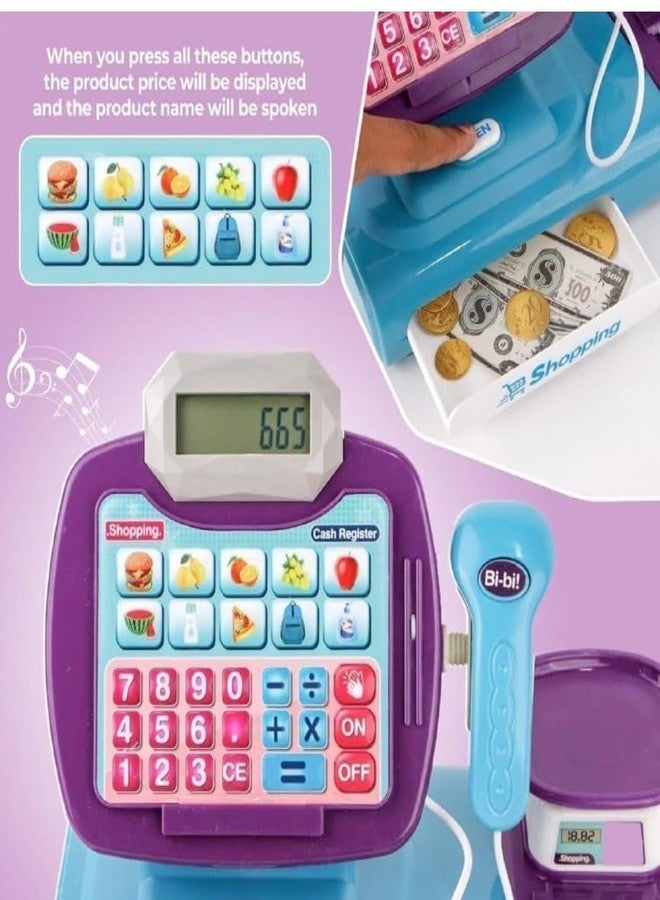 Meghasky Supermarket Cash Register for Kids, Interactive Pretend Play Grocery Store with Scanner, Light and Music, Multicolor - Image 5